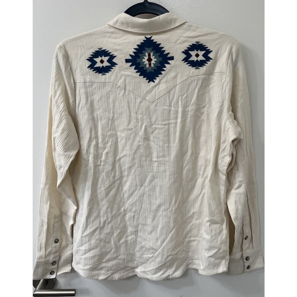 SHYANNE Women’s Pearl Snap Shirt Long Sleeve SIZE Medium Western cream blue NEW - Picture 5 of 8